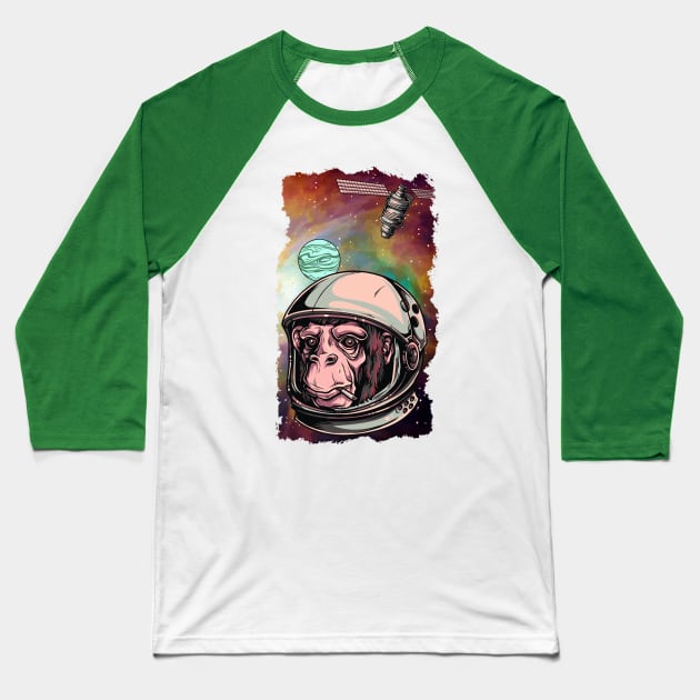 Smoking Space Monkey in Orion's Nebula Baseball T-Shirt by LittleBean